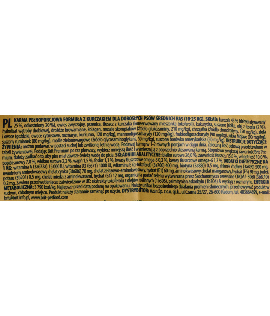 BRIT PREMIUM BY NATURE ADULT M Karma dla psa 3 KG