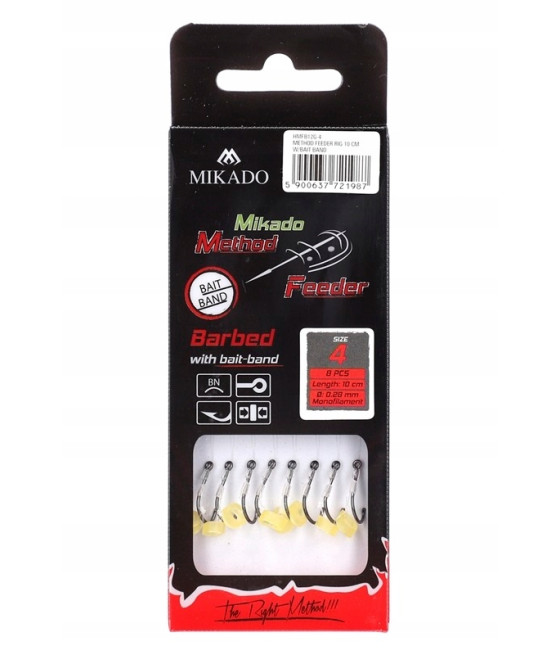 Przypon do Method Feeder - haczyk z gumką 10cm rozm 4 / 0,28 mm - 8 szt