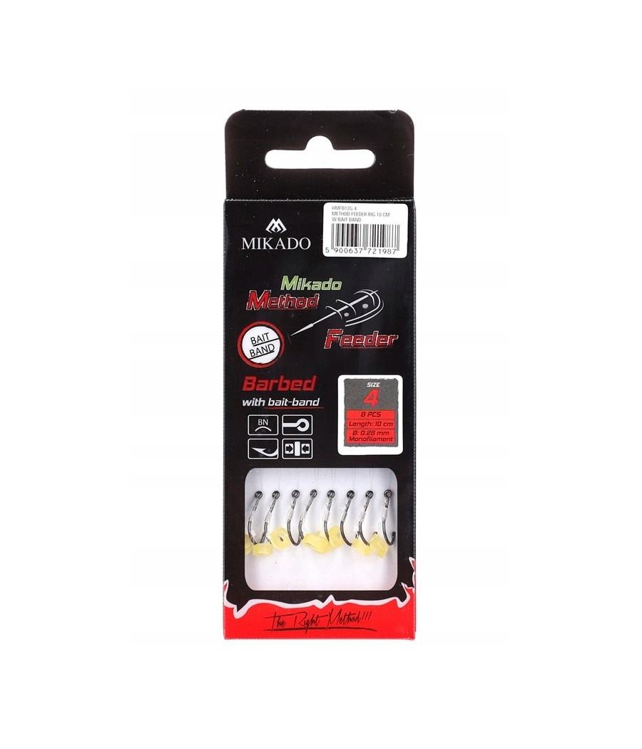 Przypon do Method Feeder - haczyk z gumką 10cm rozm 4 / 0,28 mm - 8 szt Przypon do Method Feeder - haczyk z gumką 10cm rozm 4 / 0,28 mm - 8 szt