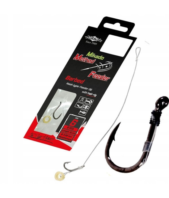 Haczyki z przyponem Mikado Method Feeder Rigs z gumką r. 6 8 szt.