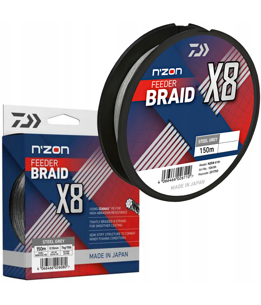 DAIWA PLECIONKA N'ZONE X8 0,10MM 150M STEEL GREY DAIWA PLECIONKA N'ZONE X8 0,10MM 150M STEEL GREY