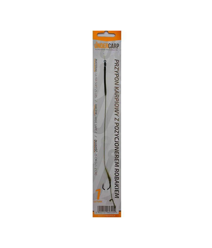 PRZYPON KARPIOWY UNDERCARP Z POZYCJONEREM ROBAKIEM HAK 6 STAL 12,5 KG 25 CM