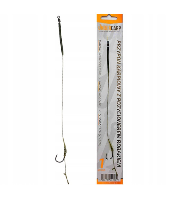 PRZYPON KARPIOWY UNDERCARP Z POZYCJONEREM ROBAKIEM HAK 6 STAL 12,5 KG 25 CM