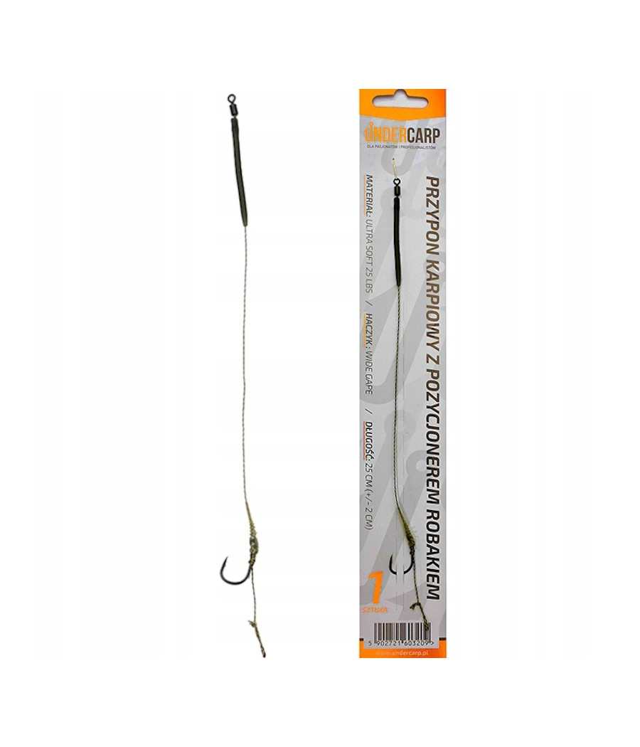 PRZYPON KARPIOWY UNDERCARP Z POZYCJONEREM ROBAKIEM HAK 6 STAL 12,5 KG 25 CM